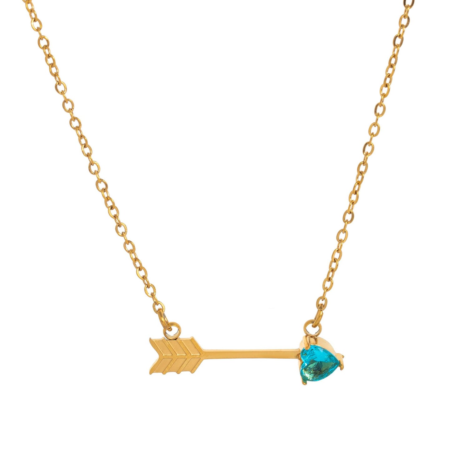 Titanium Steel High Color Retention Twelve Birthstone Necklace Ins12 Birthstone One Arrow Through Heart Pendant Necklace 18K Gold