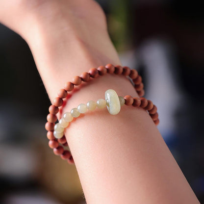 Qingshan Dai Lingyin Milk Fragrance Sandalwood Hetian Running Ring Double Circle Bracelet Ethnic Style Simple Jade Bracelet Couple Style