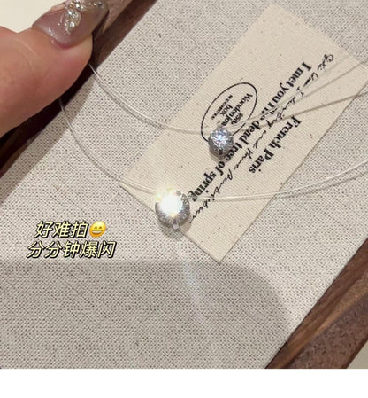 Mermaid Tears Necklace Ladies New Moissanite Invisible Fishing Line Minority All-Match Sterling Silver Clavicle Chain