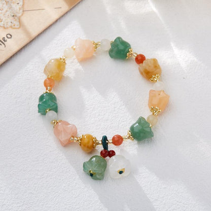 Xinjiang Natural Golden Silk Jade Bracelet for Women, Lily of the Valley Colorful Flower Jade Bracelet, Fashionable Gift for Best Friend