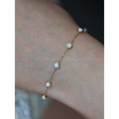 Make a Wish~S925 Silver Plated 14K Gold Thin Bracelet 7 Opal Bracelet for Women Vintage Niche Ins Gift Internet Celebrity