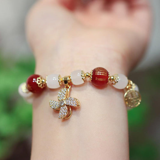 Wealth and Peace Windmill Lock Stress Relief Glass Old Xing Bucket Bead Bracelet Glass Bead Bracelet for Friends