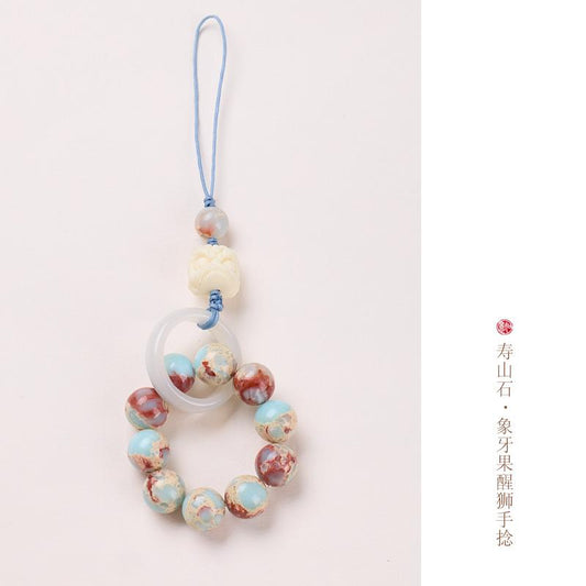 Original Design 10MM Shoushan Stone Pendant Ivory Fruit Awakening Lion National Trend Design Keychain Phone Chain Bag Pendant
