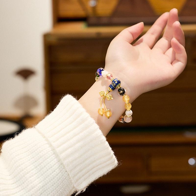 2025 Year of the Snake Temple Incense Ash Glaze Incense Ash Porcelain Bracelet Gold Leaf Glaze Bracelet Wealth Vermilion Gift for Men and Women