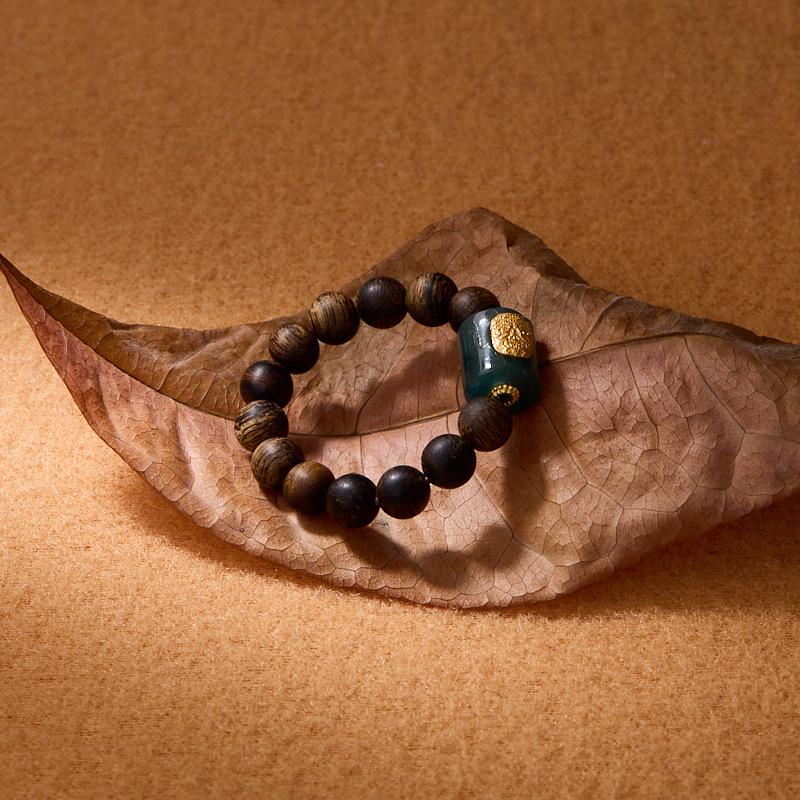 Natural 4MM Hainan Submerged Wild Agarwood Ring Blue Water Jade Zakiram Ring Best Friend Gift