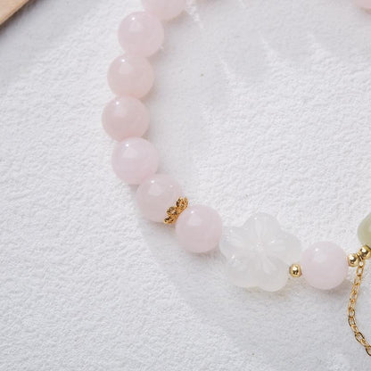 Original Rose Quartz Bracelet for Women Peach Blossom Pink Crystal Bracelet New Chinese Style Ancient Feng Fu Pendant Jewelry
