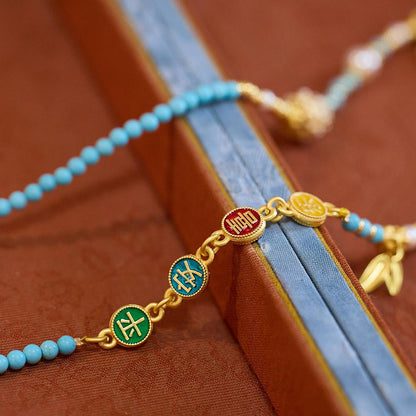 Koi Fish Ruyi Lock Necklace for Women, Ancient Enamel Gold-Plated, High-End Niche Necklace Jewelry