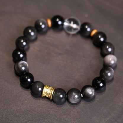 Quality 10mm Silver Obsidian Bracelet Twelve Zodiac Crystal Lucky Bead Bracelet Men Women Couple Jewelry