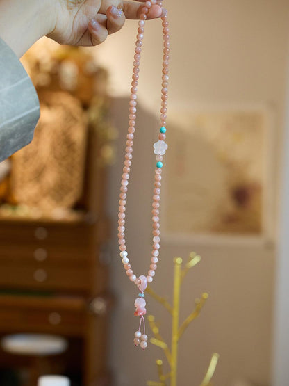 Natural Sunstone Bracelet for Women with Agate Bear Pendant, High-end Feel Bracelet with Orange Moonlight Crystal