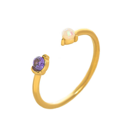 Titanium Steel Color-Retaining Natural Opal Color Zircon December Birthstone Ring Plain Band December Birthstone Plated with 18K Gold