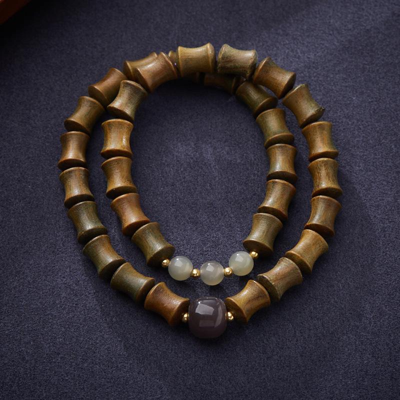 Natural Green Sandalwood Bamboo Knot Bracelet, Smoky Purple Hetian Jade Nine Purple Fire Luck Bracelet, High-end Jade Bracelet