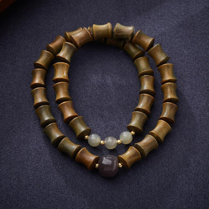 Natural Green Sandalwood Bamboo Knot Bracelet, Smoky Purple Hetian Jade Nine Purple Fire Luck Bracelet, High-end Jade Bracelet