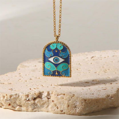 Titanium Steel New Hand-Painted Oil-Drip Rabbit Element Pet Oval Tarot Card Necklace Color-Retaining 18K Gold Plating