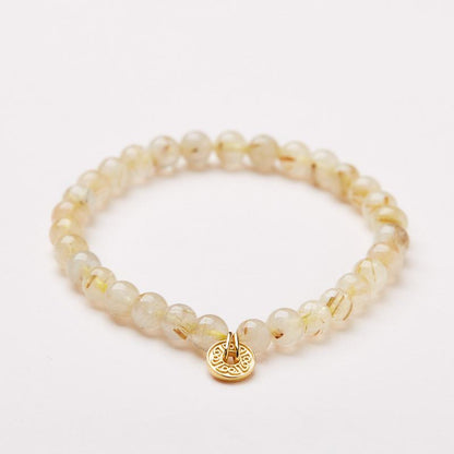 Natural 6MM Golden Rutilated Quartz Bracelet for Women, Attracting Wealth Coin Bracelet, High-End New Chinese Style Crystal Bracelet