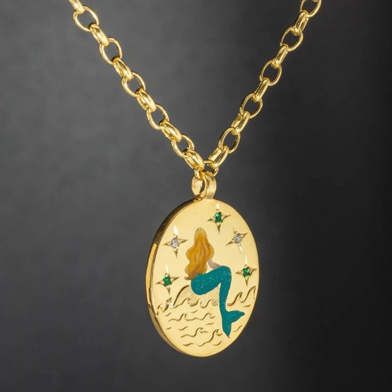 Titanium Steel New Hand-Painted Oil-Drip Rabbit Element Pet Oval Tarot Card Necklace Color-Retaining 18K Gold Plating