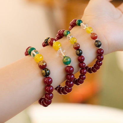 Temple Style Original Natural Cinnabar Bracelet Five-Way Wealth God Purple Gold Sand Zodiac Year Good Luck Bracelet Best Friend Gift