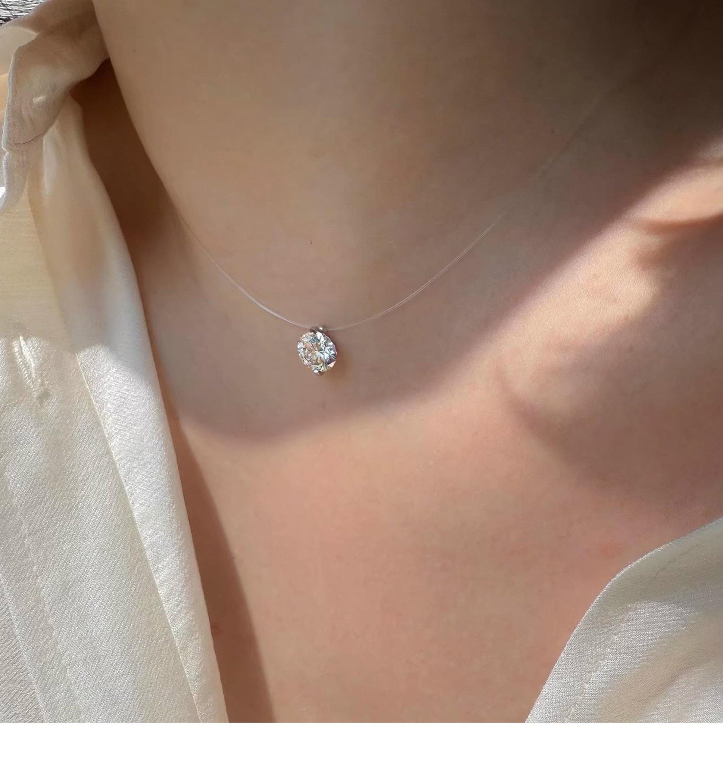 Mermaid Tears Necklace Ladies New Moissanite Invisible Fishing Line Minority All-Match Sterling Silver Clavicle Chain