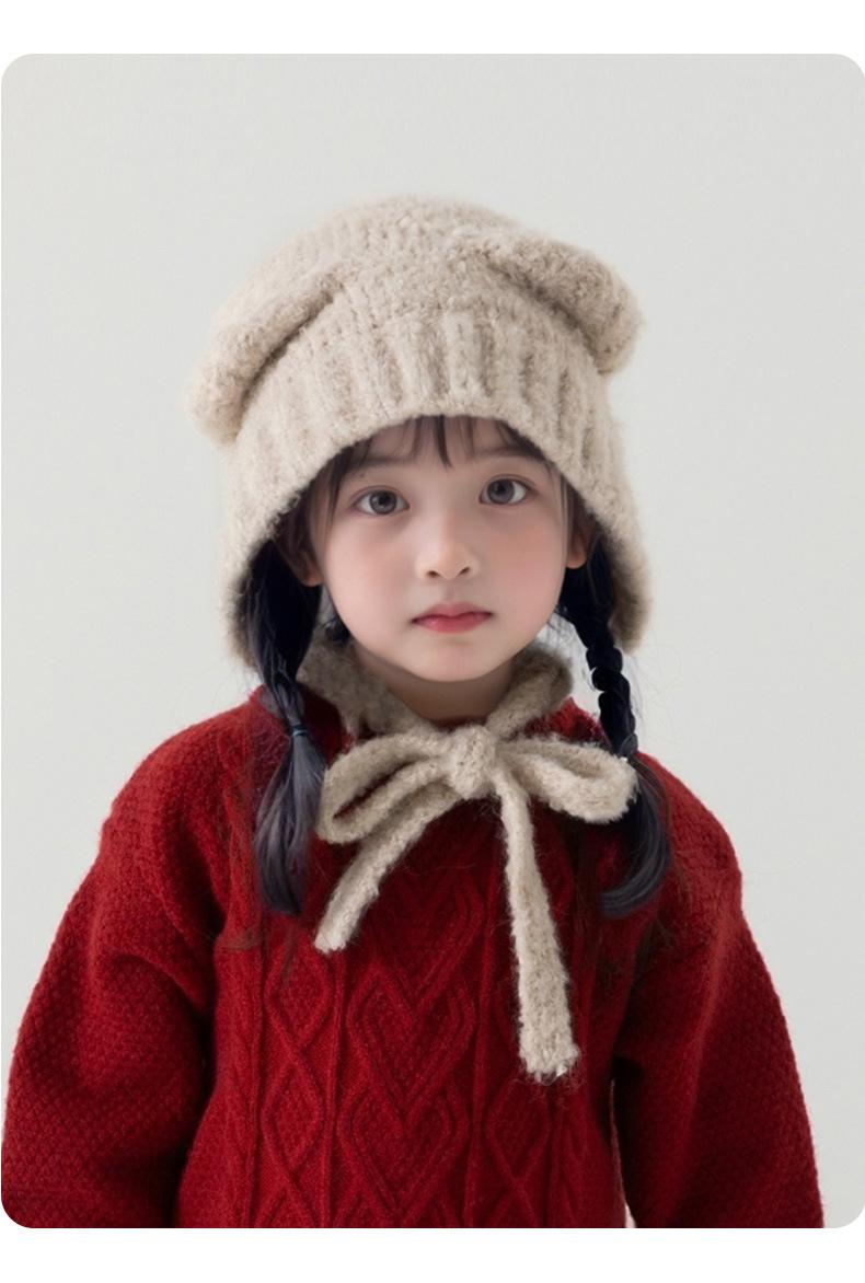 Autumn and Winter Cute Bear Parent-Child Knitted Hat Warm Ear Protection Wool Hat Korean Version Fluffy Cold-Proof Outdoor Hat