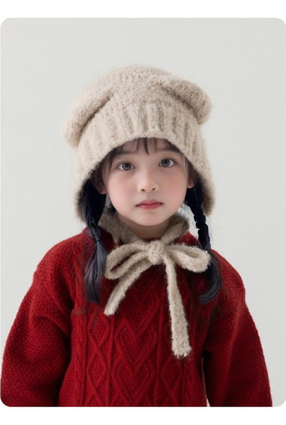 Autumn and Winter Cute Bear Parent-Child Knitted Hat Warm Ear Protection Wool Hat Korean Version Fluffy Cold-Proof Outdoor Hat