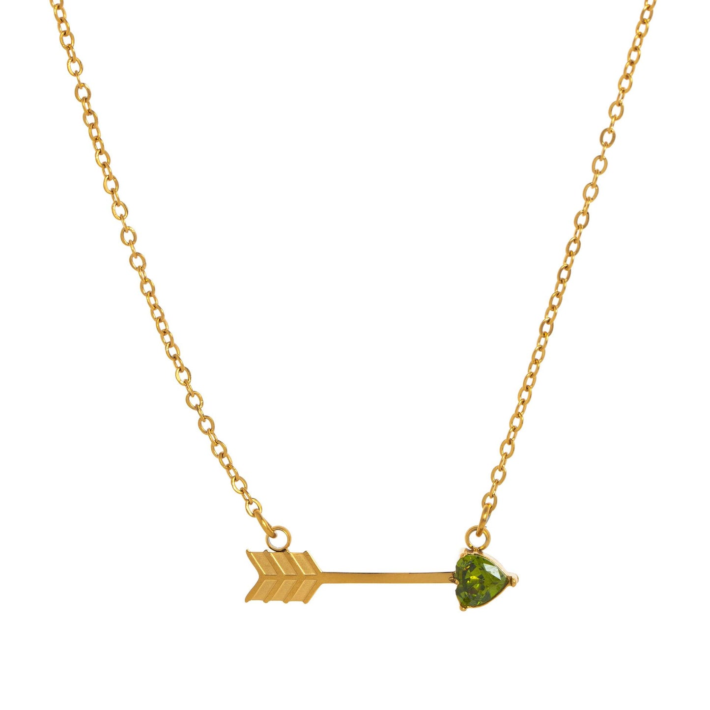 Titanium Steel High Color Retention Twelve Birthstone Necklace Ins12 Birthstone One Arrow Through Heart Pendant Necklace 18K Gold