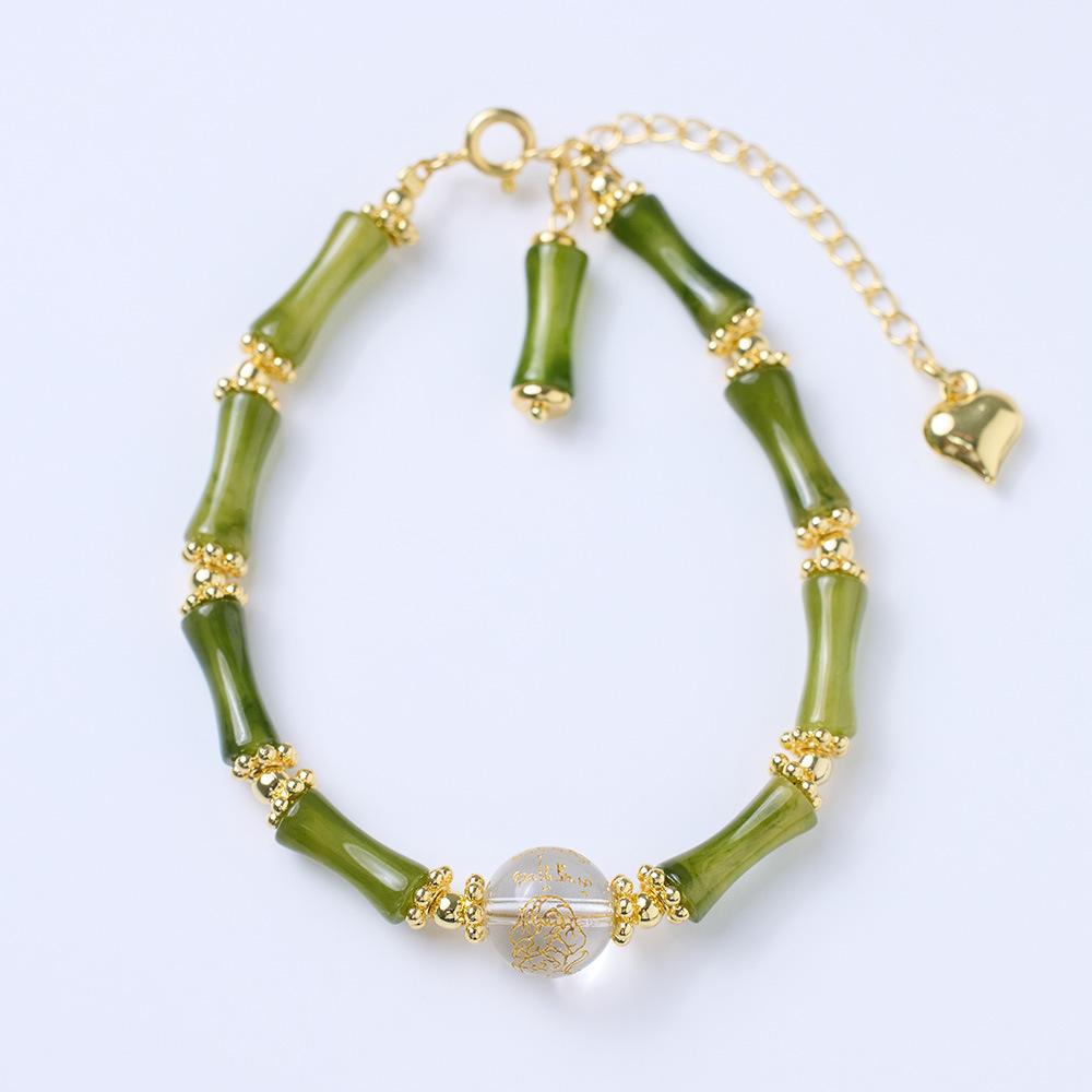 Chinese Style New Bamboo Knot Bracelet Agate Heart Sutra Crystal Bead Bracelet Simple Ethnic Style Good Luck Couple Gift Jewelry