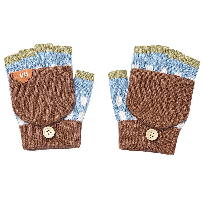 Children's Gloves Winter Boys Girls Half Finger Five Finger Flip Cover Warm Primary School Students Writing Special Class A Autumn
