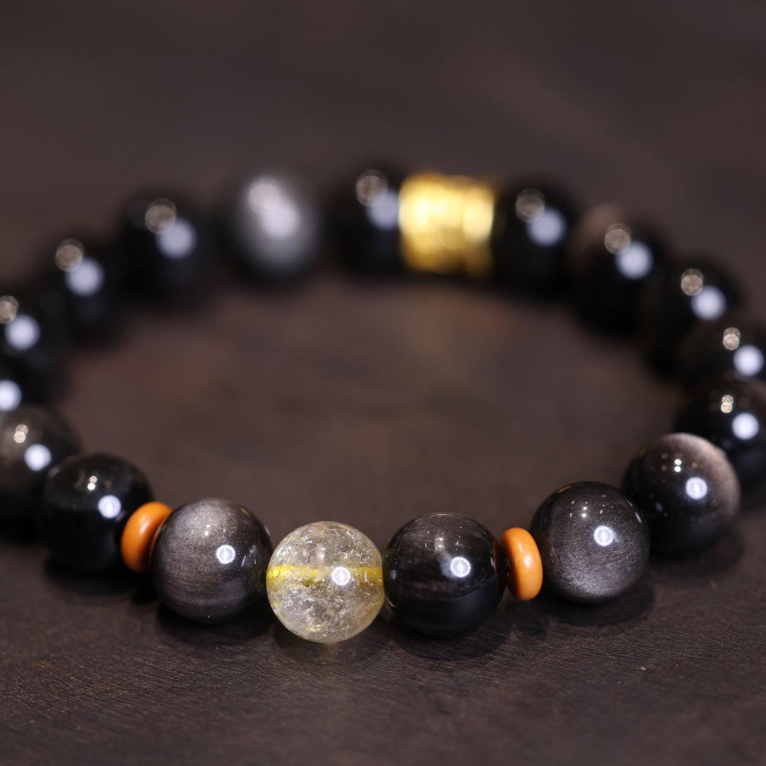 Quality 10mm Silver Obsidian Bracelet Twelve Zodiac Crystal Lucky Bead Bracelet Men Women Couple Jewelry