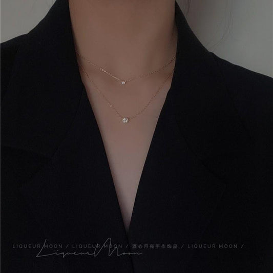 Single Mini Moissanite Sparkling Diamond Sterling Silver Necklace Simple Layered European and American Style Short Exquisite Collarbone Chain