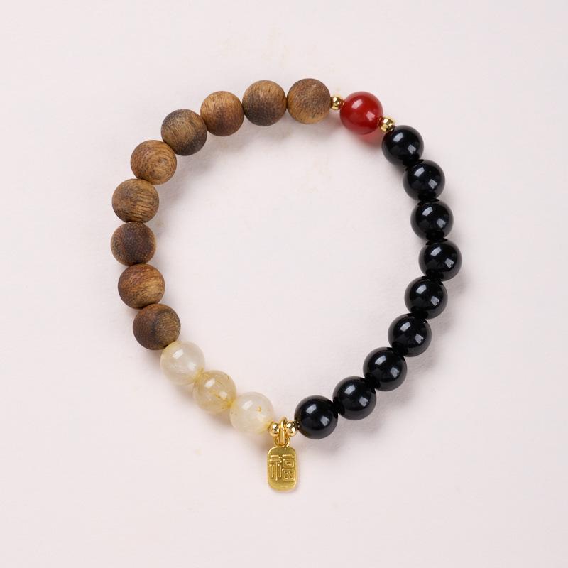 Three-in-One Twelve Zodiac Bracelet for Women Strawberry Crystal White Crystal Agarwood Multi-Gemstone Crystal Temple Bracelet