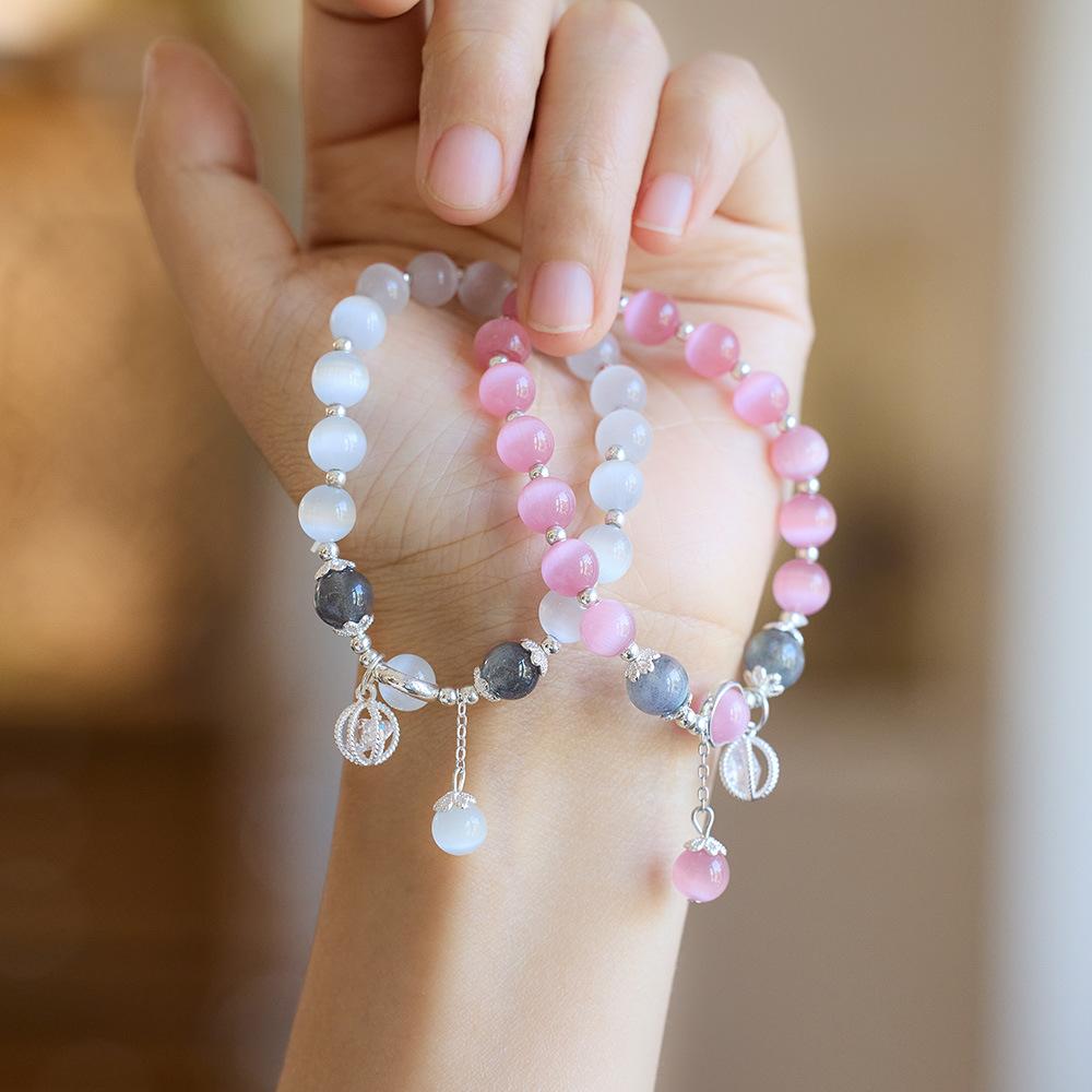 Cat's Eye Stone Bracelet for Women, Ins Niche Design, Simple Crystal Jewelry, Moonstone Bracelet, Best Friend Gift