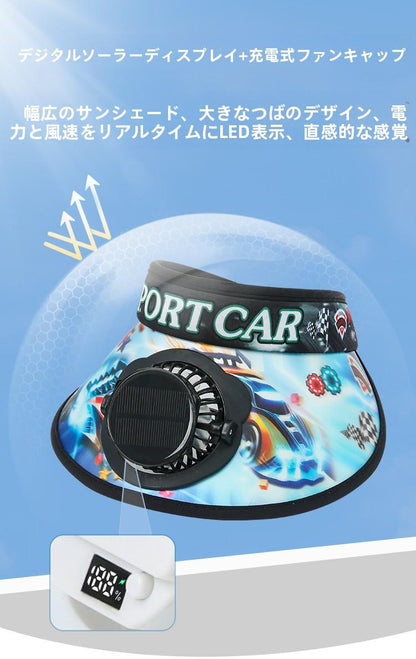 Children's Solar Charging Fan Hat Cartoon Boys and Girls Big Kids Outdoor Summer Sunshade Sun Protection Visor Hat
