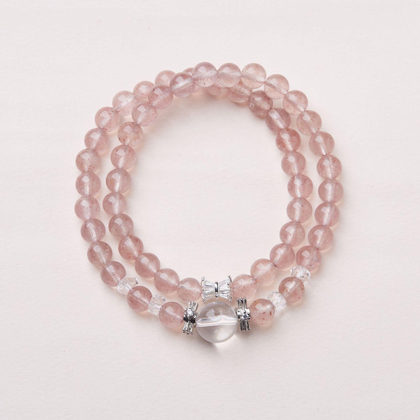 Strawberry Crystal Bracelet for Women, Slim Waist White Crystal Double Circle Bracelet, High-end Crystal