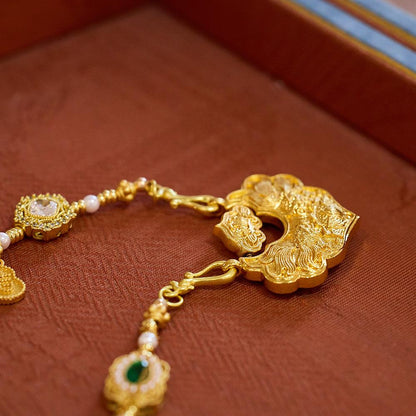 Koi Fish Ruyi Lock Necklace for Women, Ancient Enamel Gold-Plated, High-End Niche Necklace Jewelry