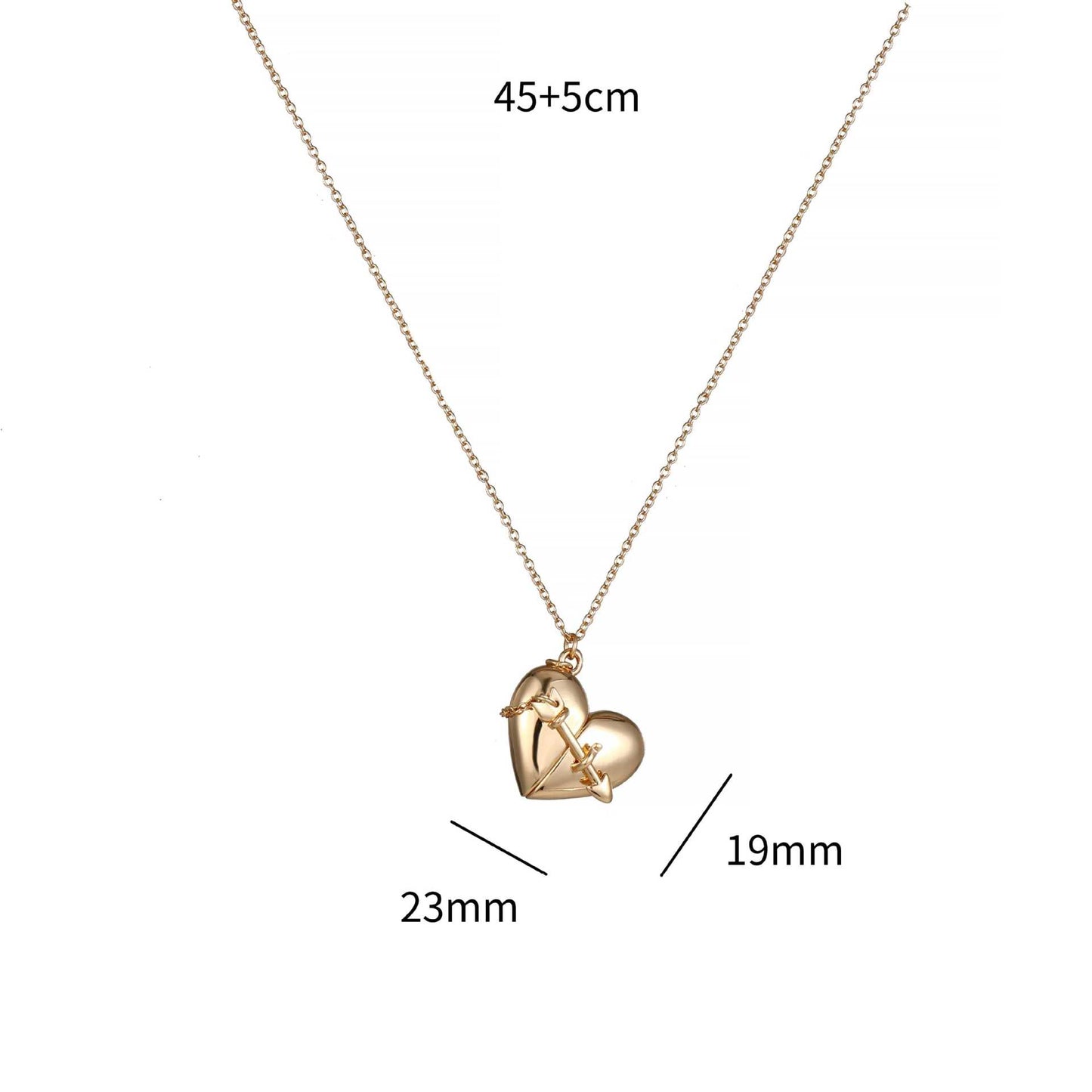 Valentine's Day Design Heart-shaped Pendant Necklace Commemorative Open and Close Heart Pendant Clavicle Chain Copper Plated with 18K Gold
