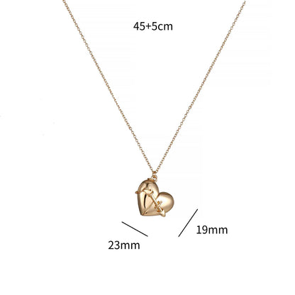 Valentine's Day Design Heart-shaped Pendant Necklace Commemorative Open and Close Heart Pendant Clavicle Chain Copper Plated with 18K Gold