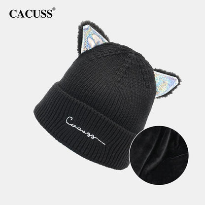 Knitted Hat for Women, Autumn and Winter New Korean Trendy Brand Wool Hat, Cat Ear Hat, Fashionable Knitted Hat, Casual Versatile