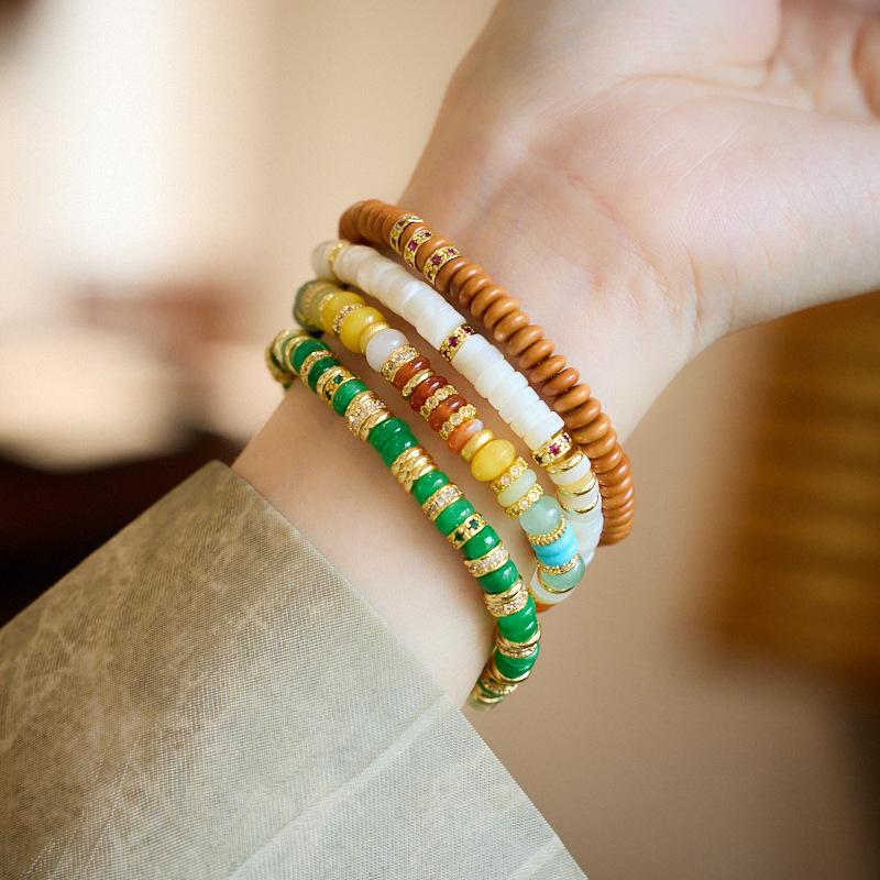 Natural Dopamine Natural Stone Bracelet for Women Rainbow Gold Diamond Multi-Gemstone High-End Texture Friendship Bracelet