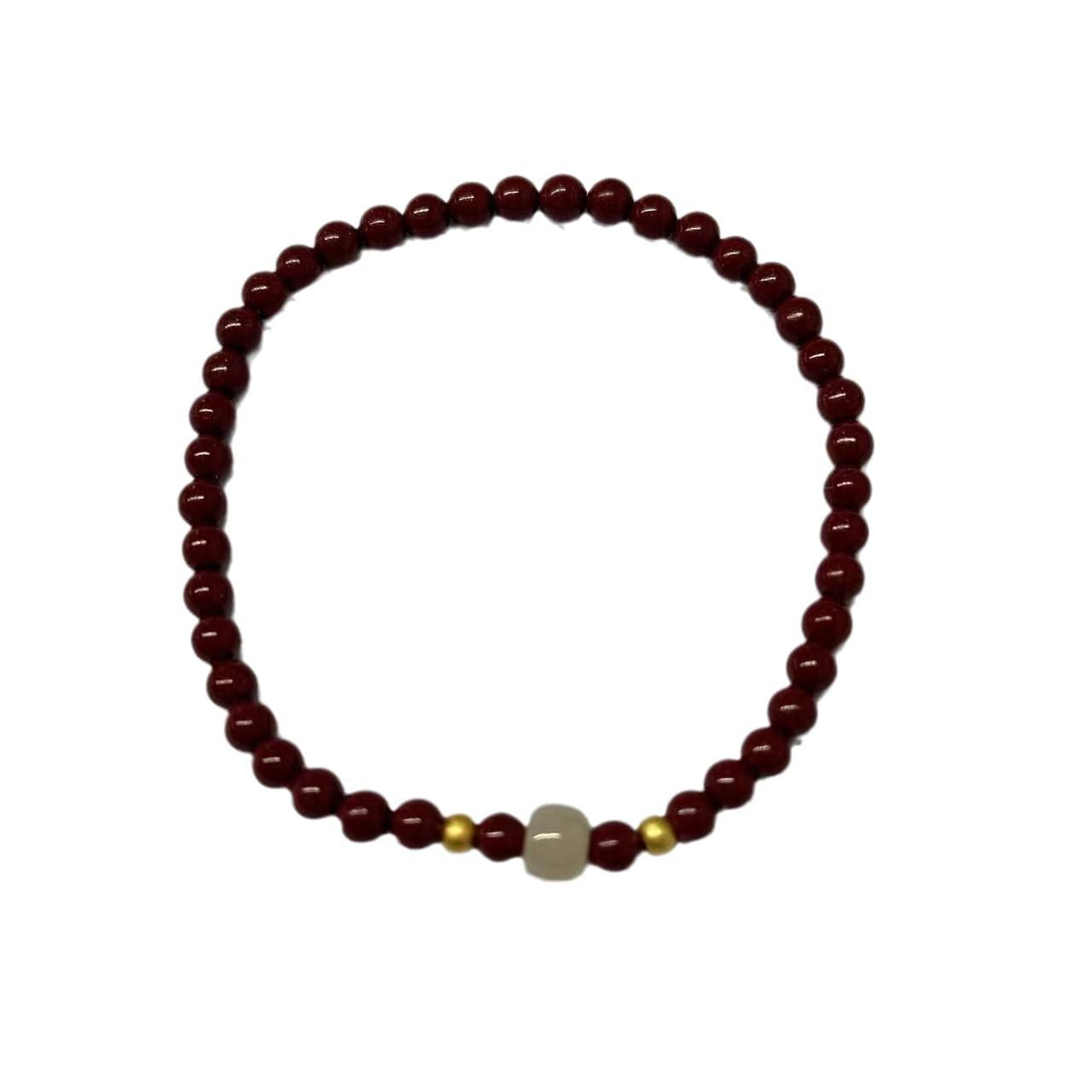 Xiangxi Natural Cinnabar Bracelet S925 Silver Hetian Jade Single Circle Bracelet Zodiac Year Cinnabar Gift