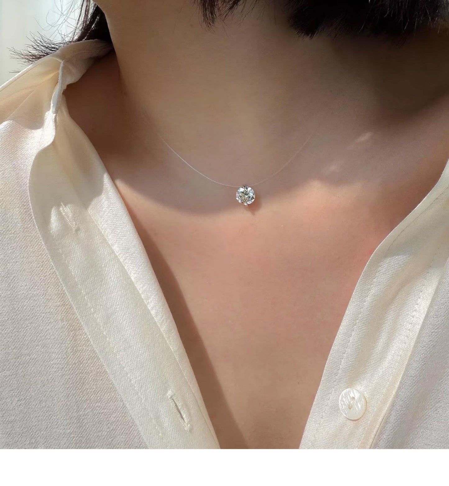 Mermaid Tears Necklace Ladies New Moissanite Invisible Fishing Line Minority All-Match Sterling Silver Clavicle Chain