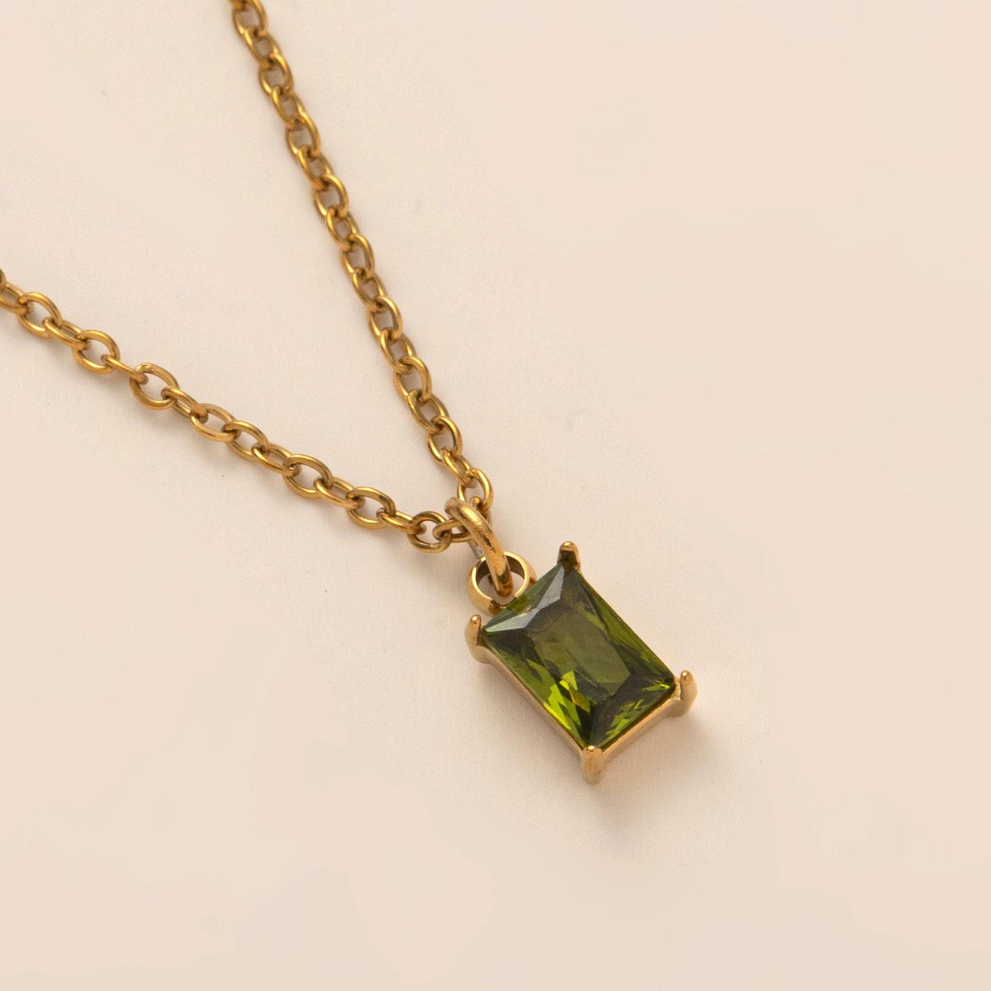 Titanium Steel Necklace Rectangular December Birthstone Pendant Colorful Zircon Clavicle Chain for Women Titanium Steel Plated with 18K Gold Color Retention