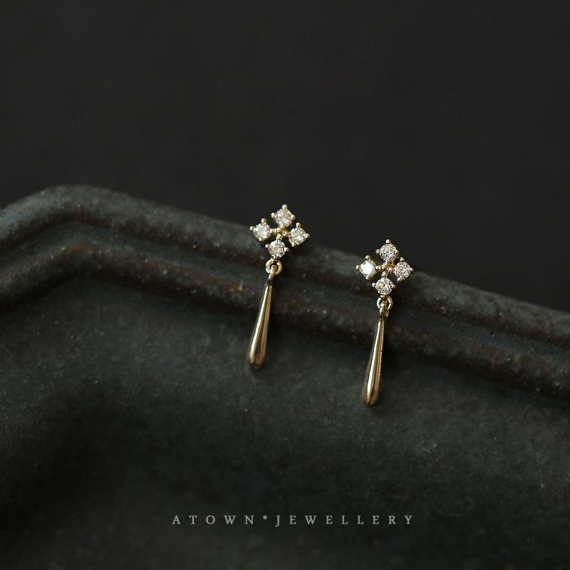 S925 Sterling Silver Plated with 14K Gold Inlaid Diamond Exquisite Earrings Simple Elegant Versatile Internet Celebrity Drop Earrings Studs