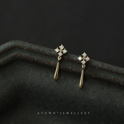 S925 Sterling Silver Plated with 14K Gold Inlaid Diamond Exquisite Earrings Simple Elegant Versatile Internet Celebrity Drop Earrings Studs