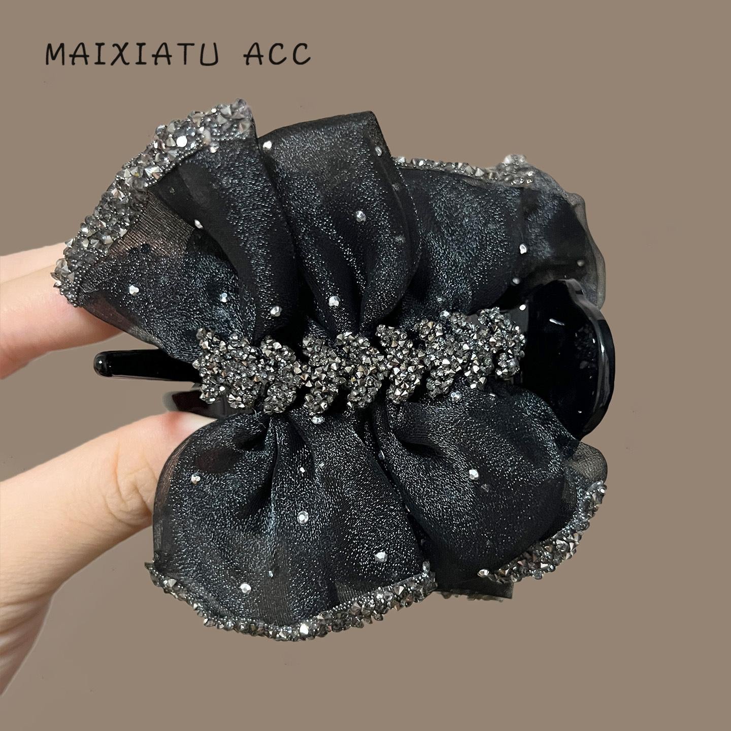 Oriental Pearl [Yuanmai] Elegant Light Luxury Organza Bun Clip Half Up Ponytail Hair Clip Ophiopogon Bun Clip