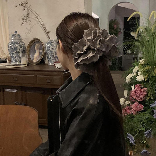 Gray Flower~ Extra Large Lace Scrunchie High-End Feel Large Scrunchie Women's Hair Tie Hair Accessory Korean Hair Ornament