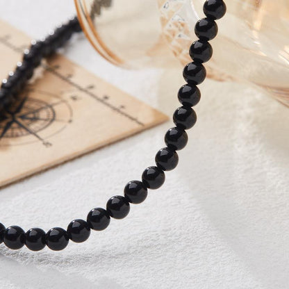 Natural Black Agate Double Circle Bracelet Strawberry Quartz Peach Blossom Girlfriends Beaded Small New Chinese Bracelet