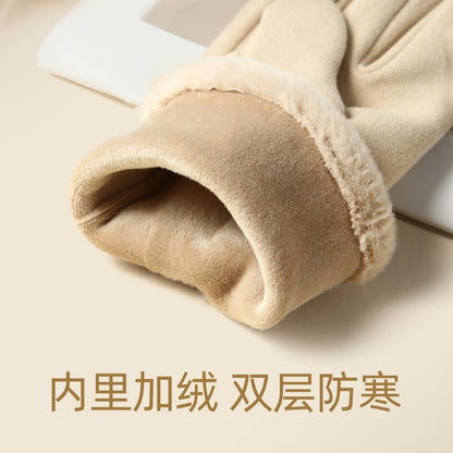 Autumn Winter Thermal Gloves for Women Outdoor Cold-Proof Fleece-Lined Warm Gloves Cute Bow Driving Gloves Touchscreen Compatible