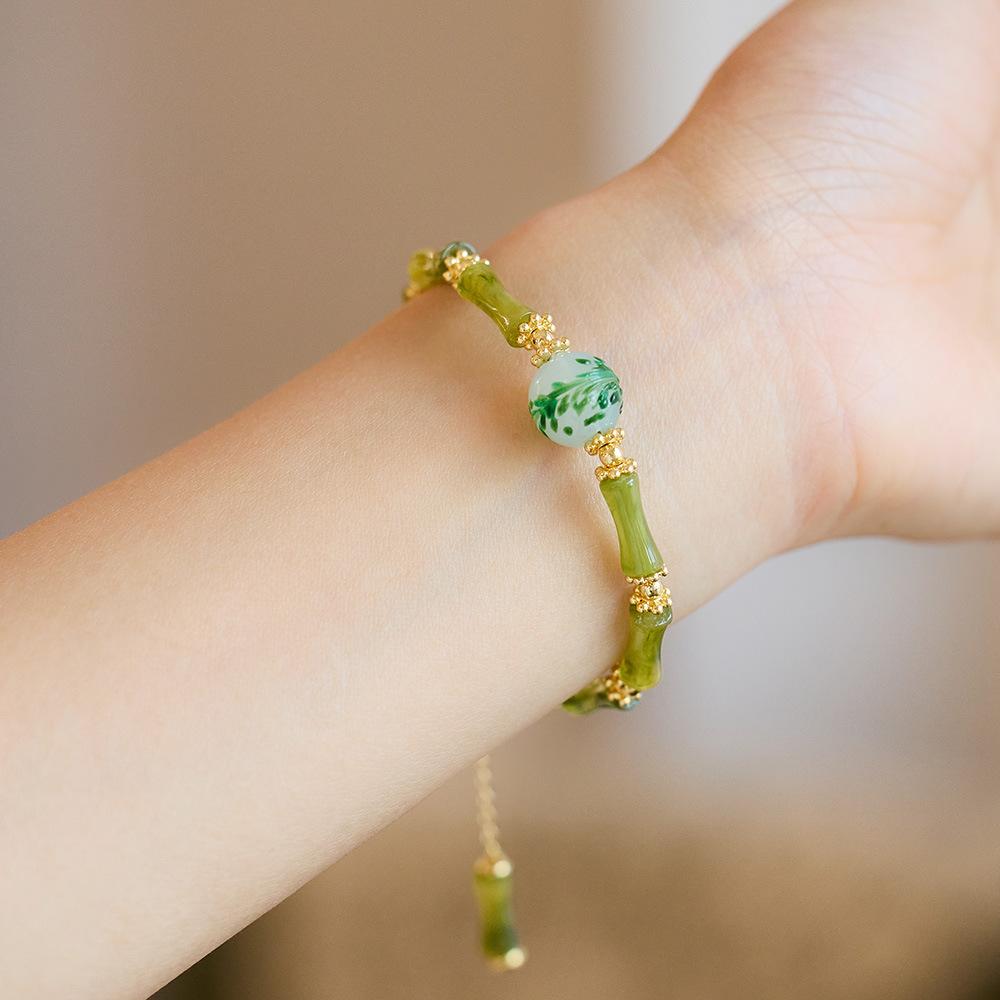 Chinese Style New Bamboo Knot Bracelet Agate Heart Sutra Crystal Bead Bracelet Simple Ethnic Style Good Luck Couple Gift Jewelry