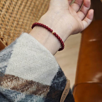 Xiangxi Natural Cinnabar Bracelet S925 Silver Hetian Jade Single Circle Bracelet Zodiac Year Cinnabar Gift