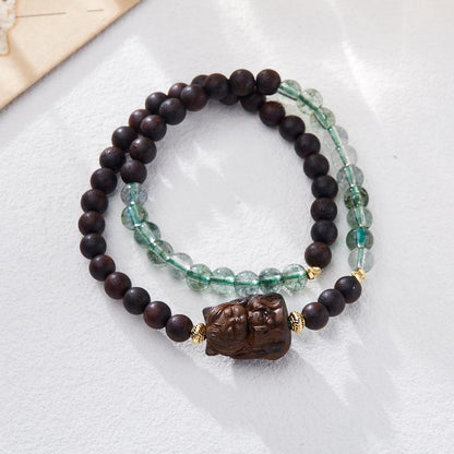 Agarwood Bracelet Nine-Tailed Fox Phoenix Nine Fox White Crystal Double Circle Bracelet High-End Buddhist Bead Bracelet