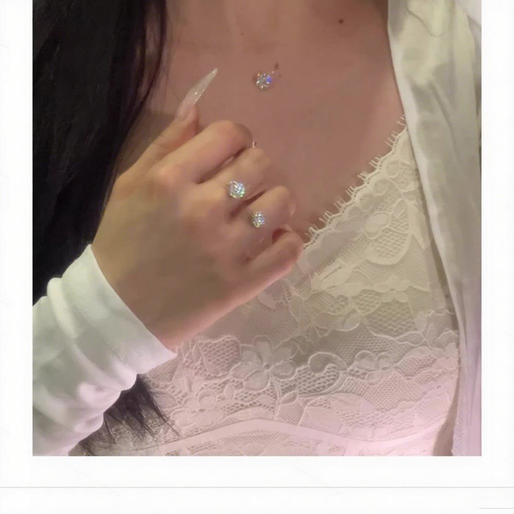 S925 Sterling Silver Moissanite Ring Design Sense Light Luxury Transparent Line Mermaid's Tears Ring Diamond Ring Women's Gift